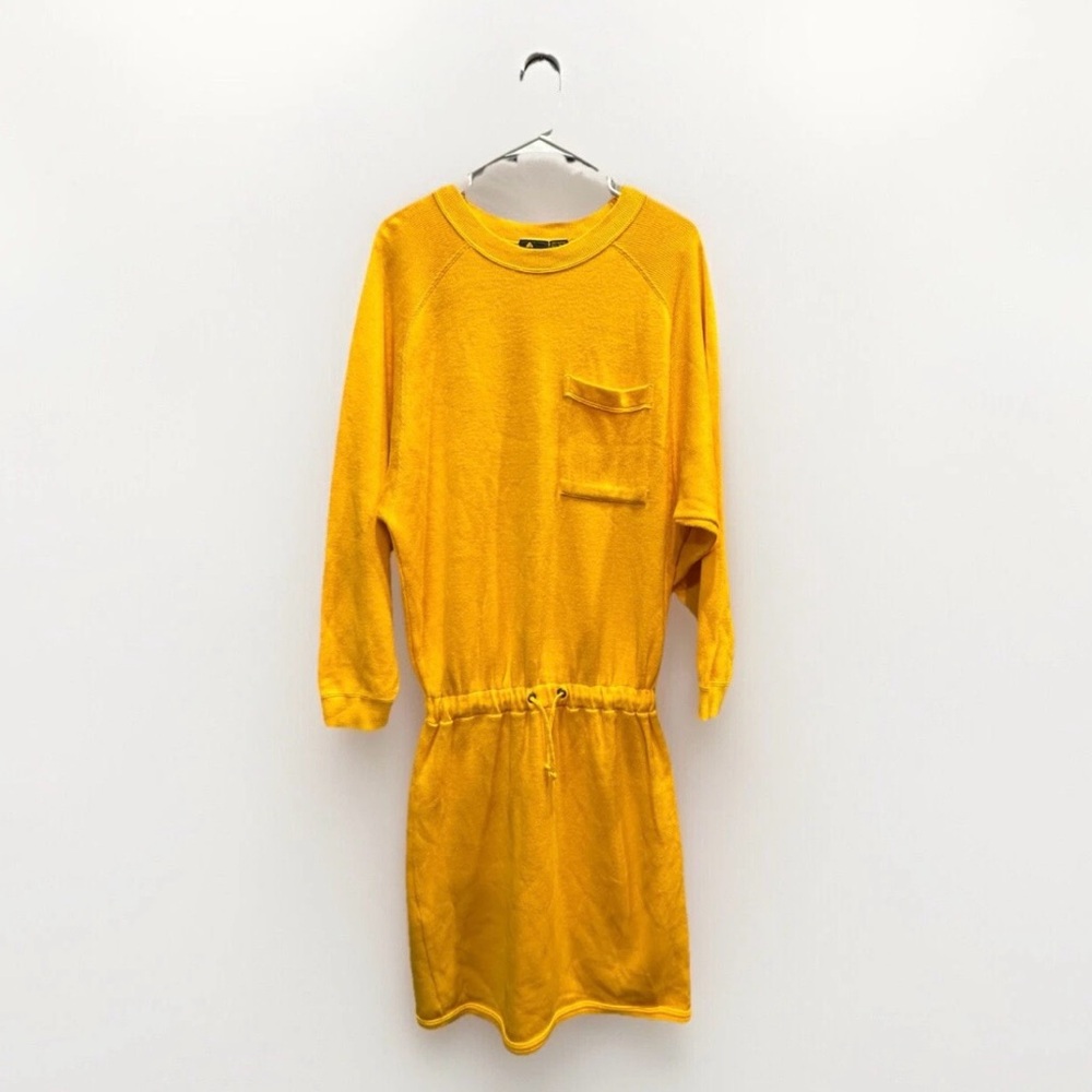 VTG Liz Sport Mustard Sweater Dress Drawstring Waist, size Medium